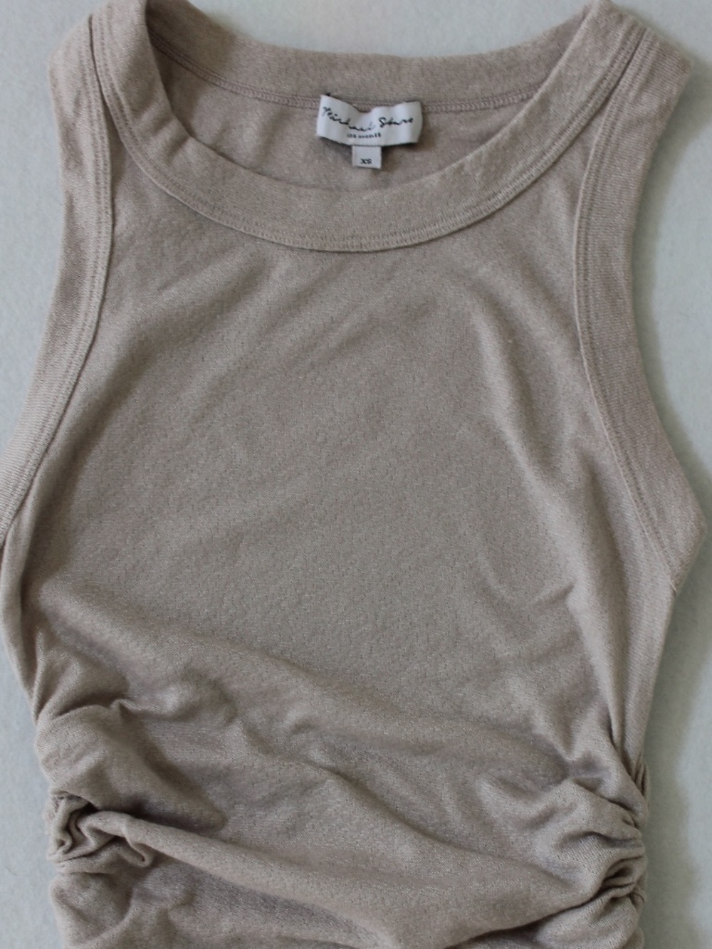 Michael Stars Lilly Ruched Ribbed Tank Top Tan and Gold XS